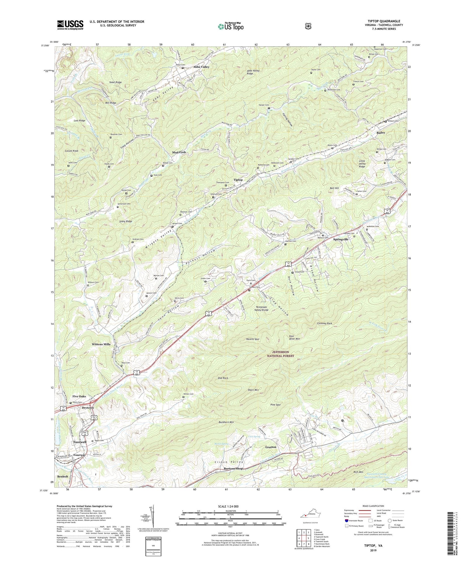 Tiptop Virginia US Topo Map Image