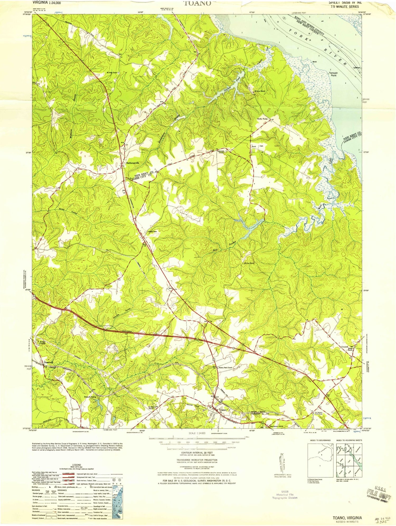 Classic USGS Toano Virginia 7.5'x7.5' Topo Map Image