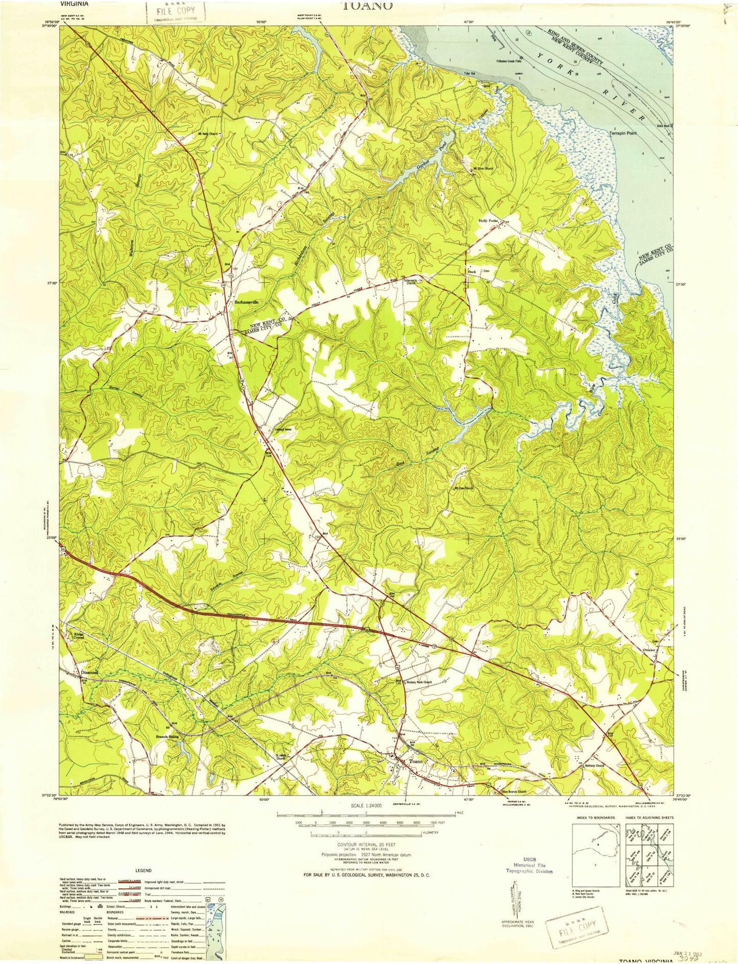 Classic USGS Toano Virginia 7.5'x7.5' Topo Map Image
