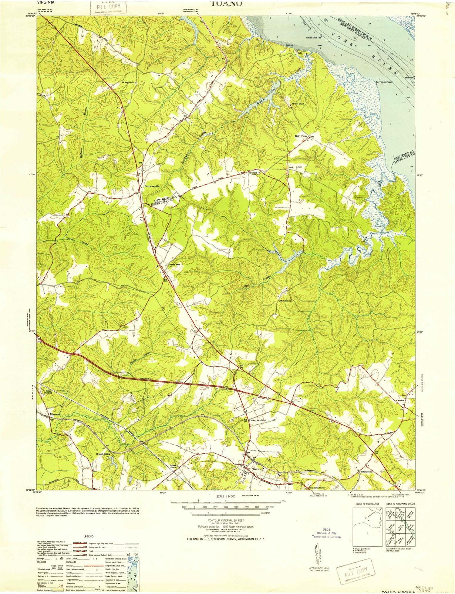 Classic USGS Toano Virginia 7.5'x7.5' Topo Map Image