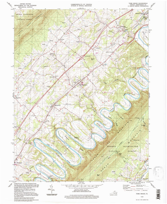 Classic USGS Toms Brook Virginia 7.5'x7.5' Topo Map Image