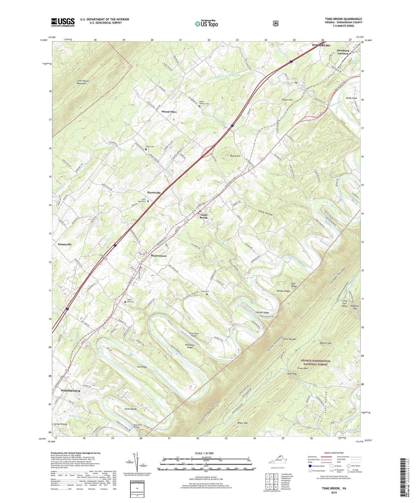 Toms Brook Virginia US Topo Map Image