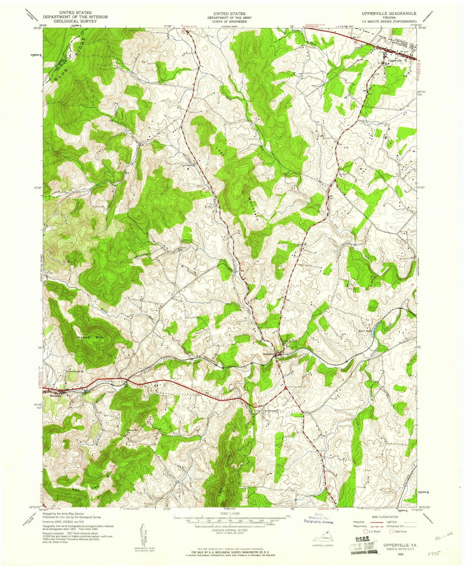 Classic USGS Upperville Virginia 7.5'x7.5' Topo Map Image