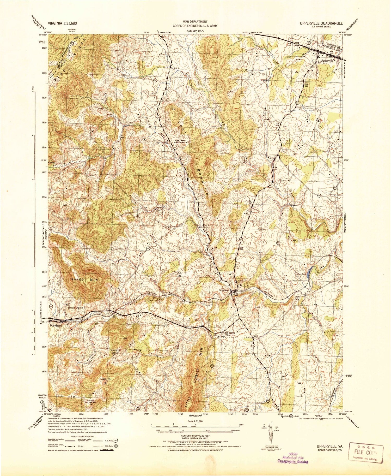 Classic USGS Upperville Virginia 7.5'x7.5' Topo Map Image