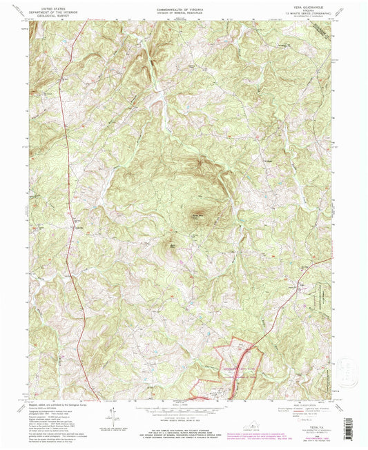 Classic USGS Vera Virginia 7.5'x7.5' Topo Map Image
