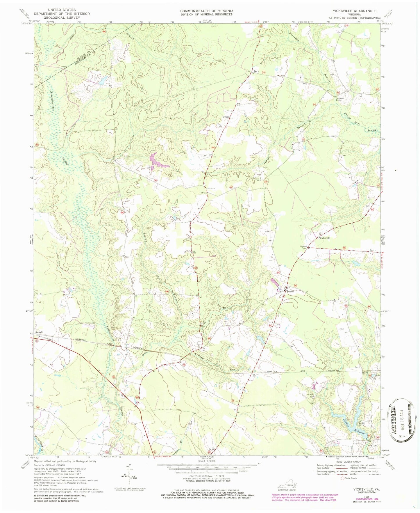 Classic USGS Vicksville Virginia 7.5'x7.5' Topo Map Image