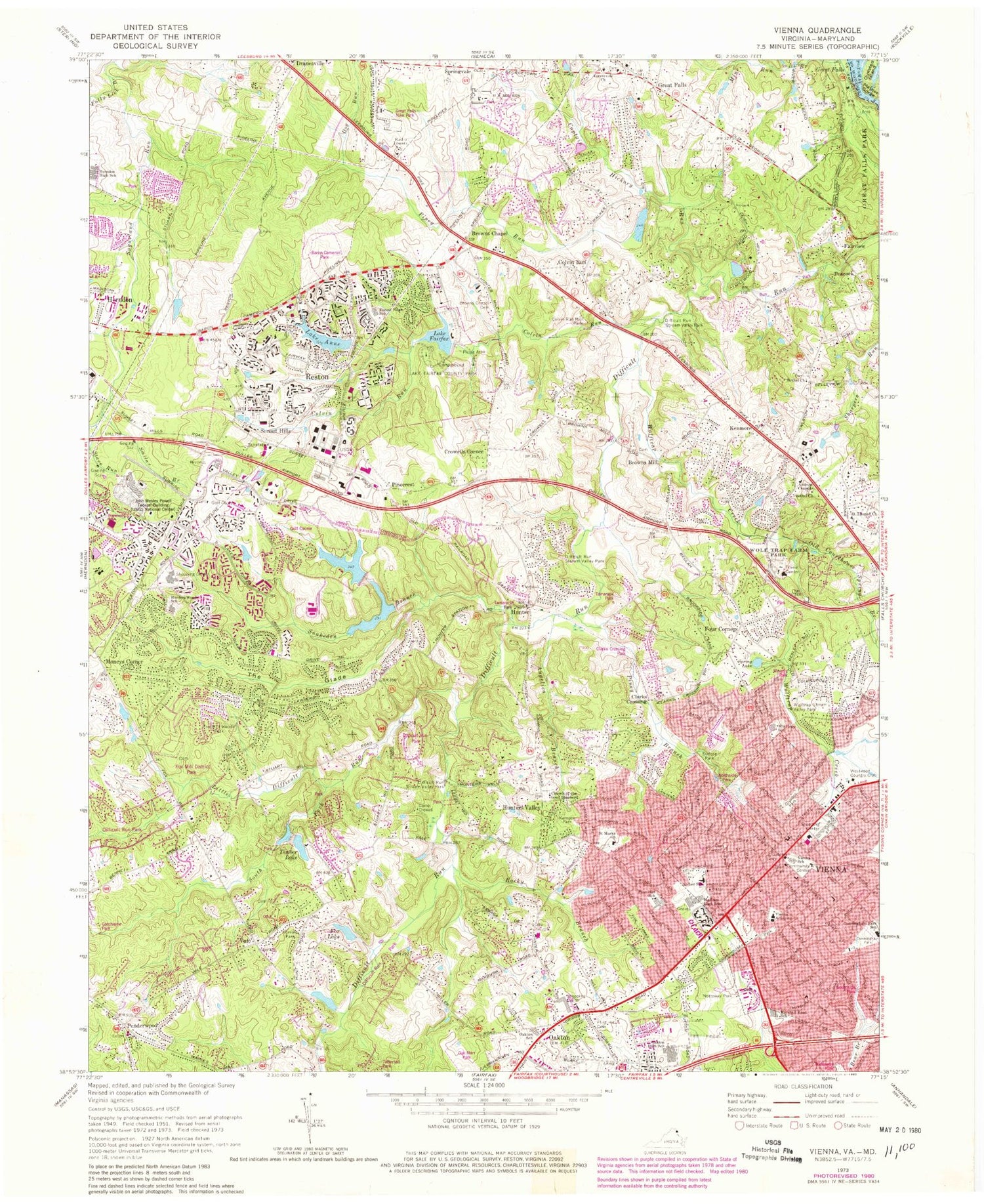 Classic USGS Vienna Virginia 7.5'x7.5' Topo Map Image
