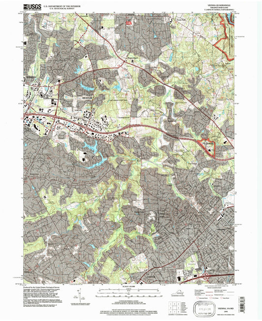 Classic USGS Vienna Virginia 7.5'x7.5' Topo Map Image