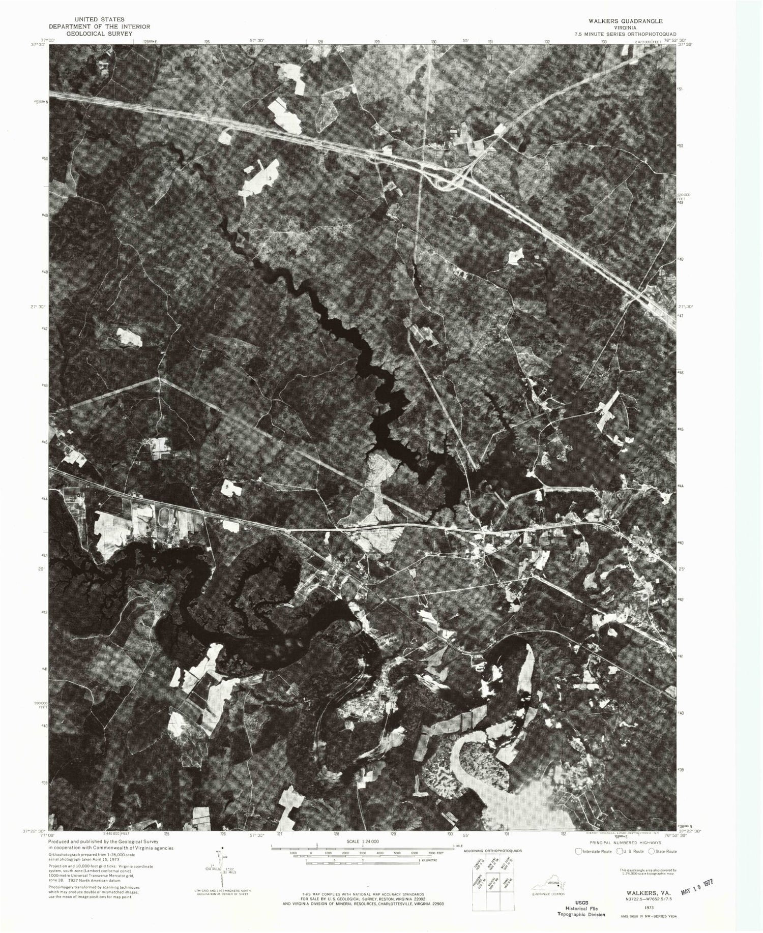 Classic USGS Walkers Virginia 7.5'x7.5' Topo Map Image