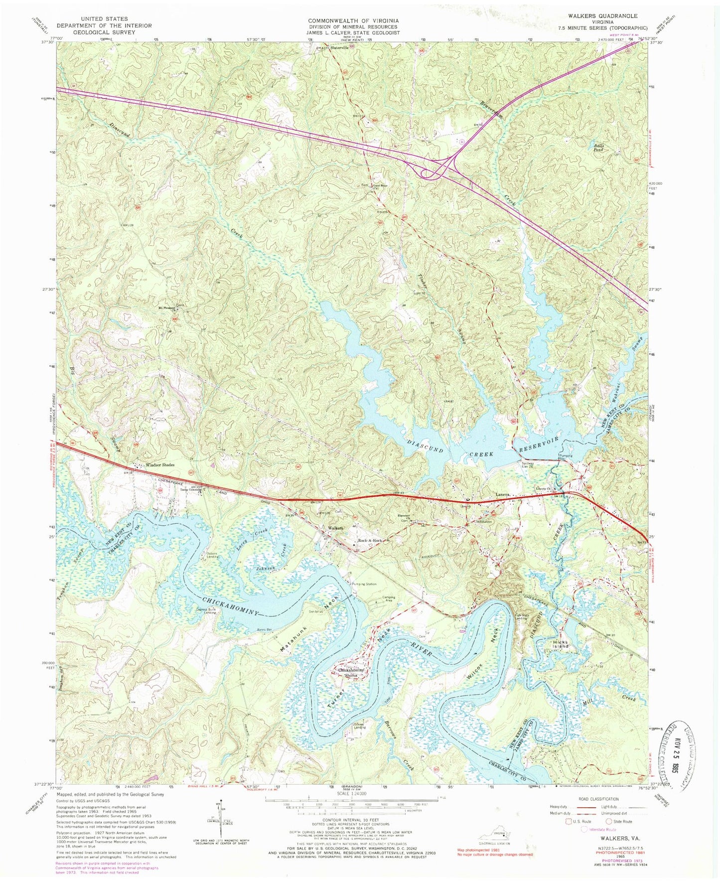 Classic USGS Walkers Virginia 7.5'x7.5' Topo Map Image