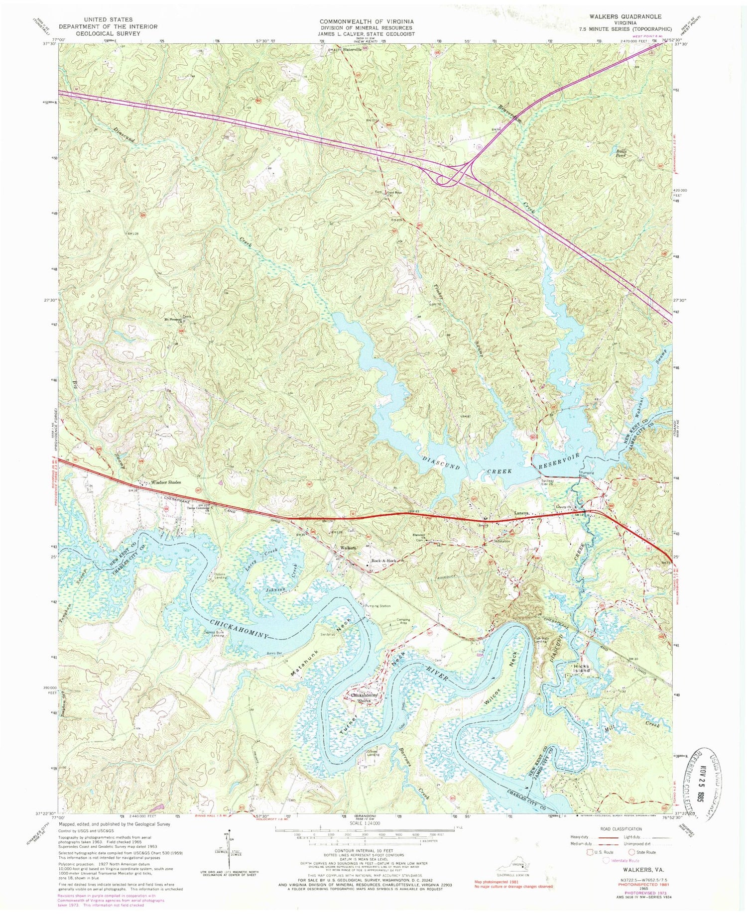 Classic USGS Walkers Virginia 7.5'x7.5' Topo Map Image
