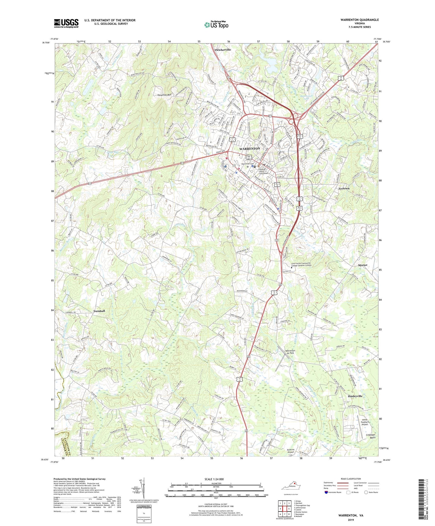Warrenton Virginia US Topo Map Image