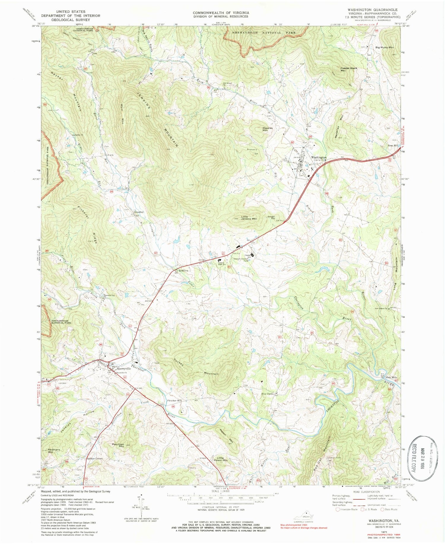 Classic USGS Washington Virginia 7.5'x7.5' Topo Map Image