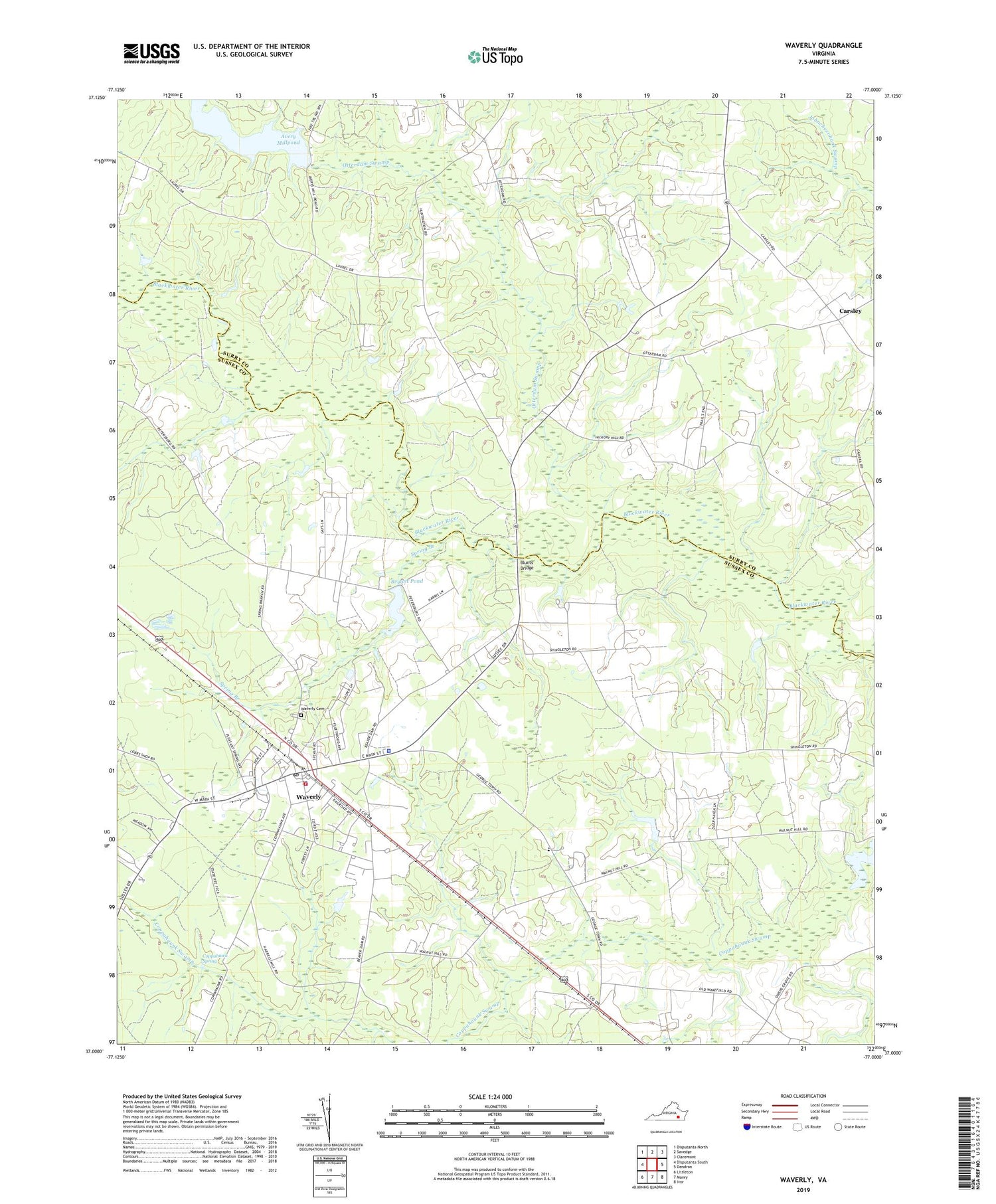 Waverly Virginia US Topo Map Image