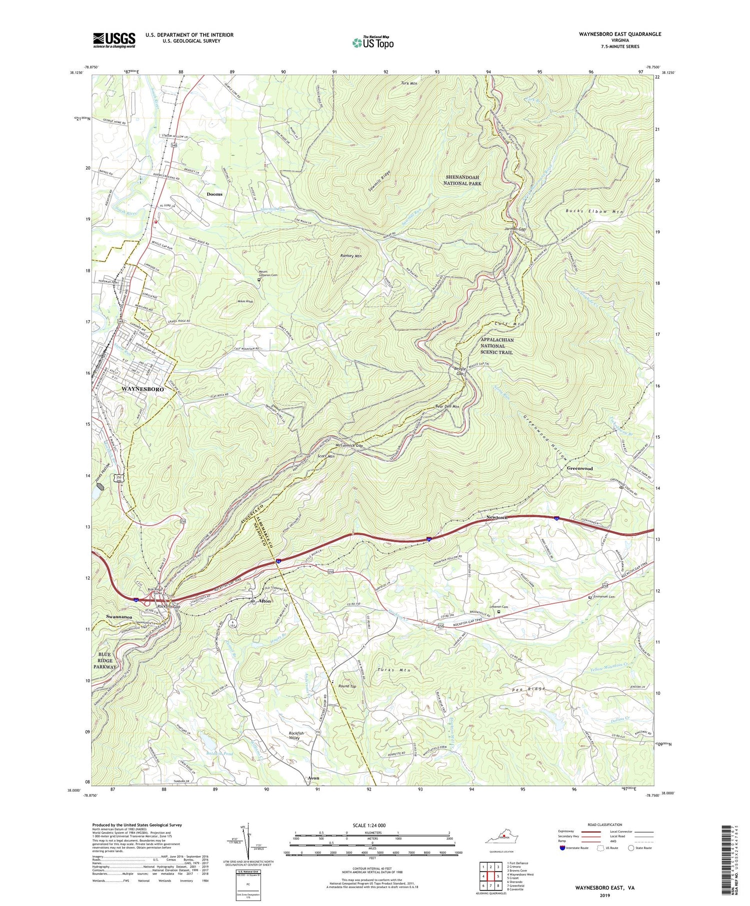 Waynesboro East Virginia US Topo Map Image