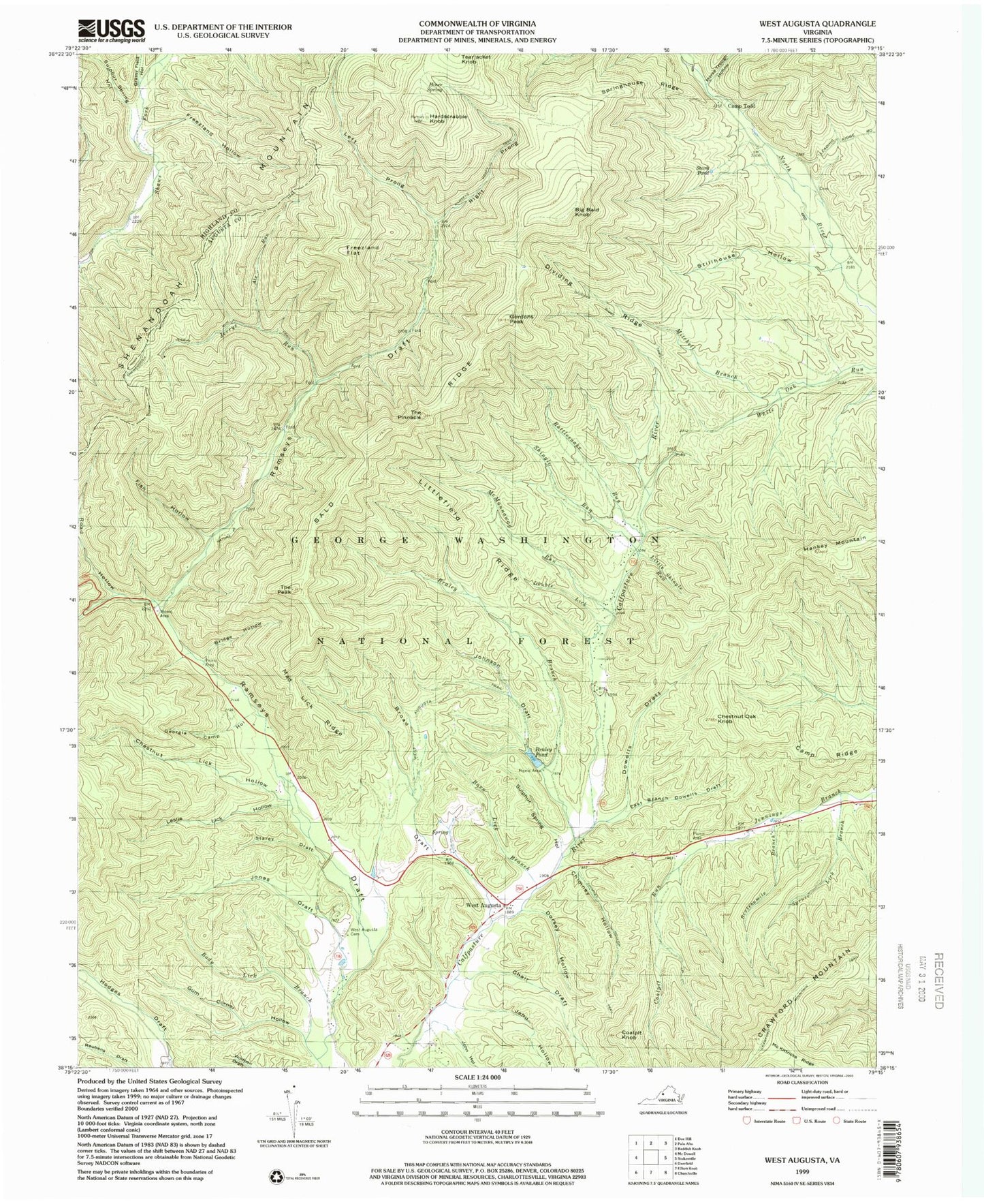 USGS Classic West Augusta Virginia 7.5'x7.5' Topo Map Image