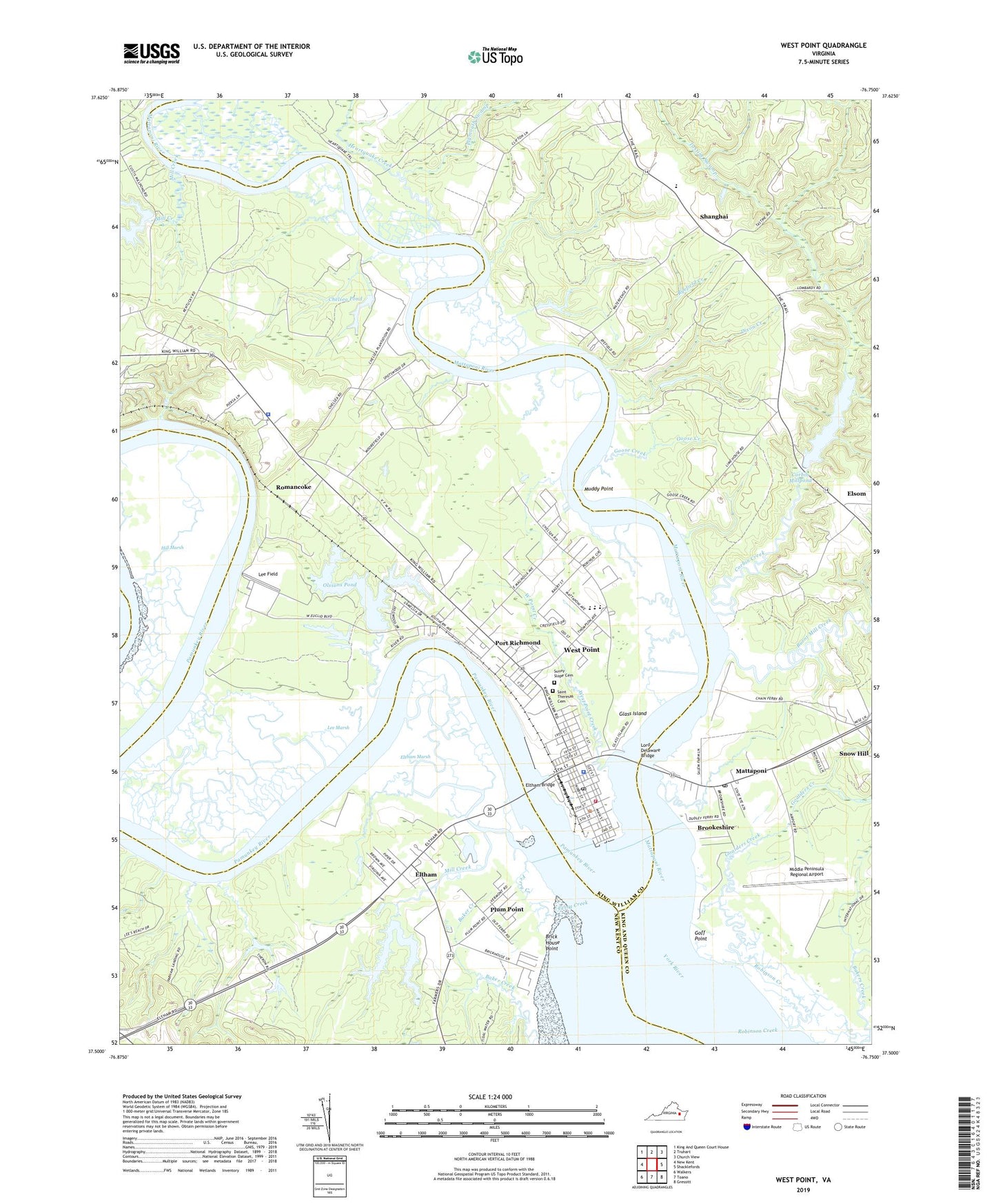 West Point Virginia US Topo Map Image