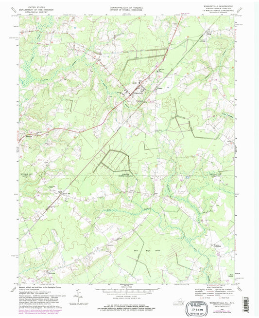 Classic USGS Whaleyville Virginia 7.5'x7.5' Topo Map Image