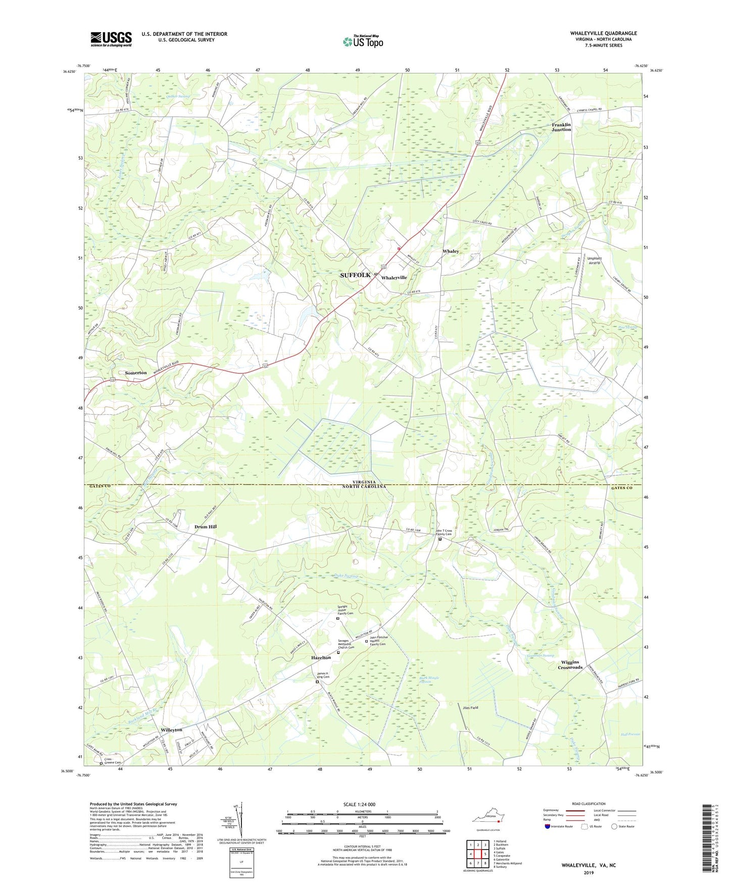 Whaleyville Virginia US Topo Map Image