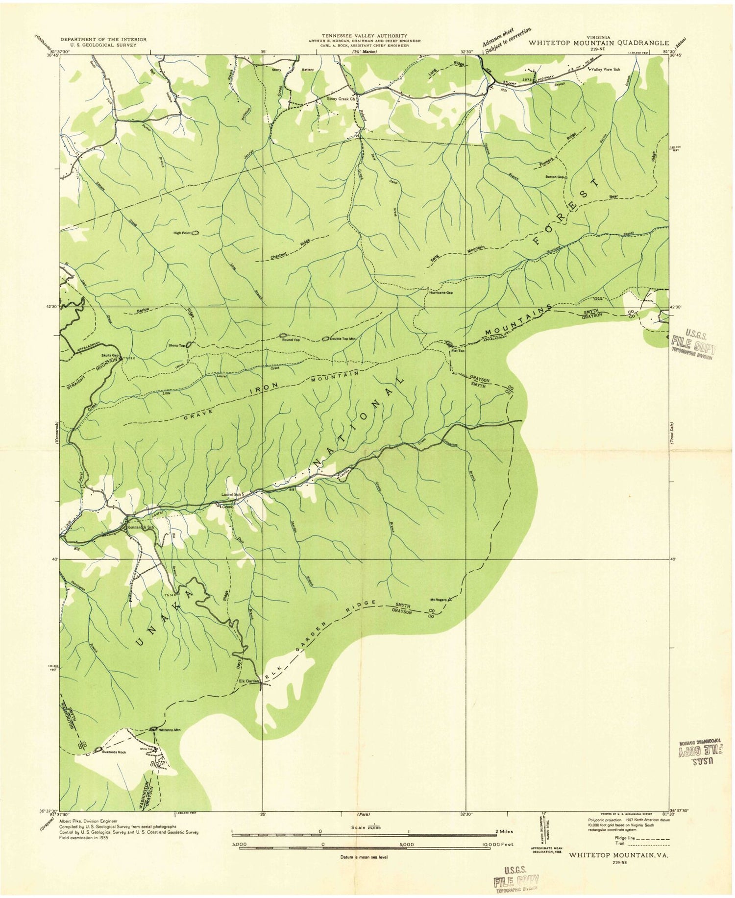 Classic USGS Whitetop Mountain Virginia 7.5'x7.5' Topo Map Image
