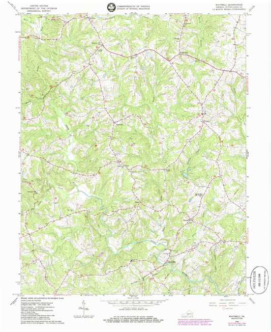 Classic USGS Whitmell Virginia 7.5'x7.5' Topo Map Image