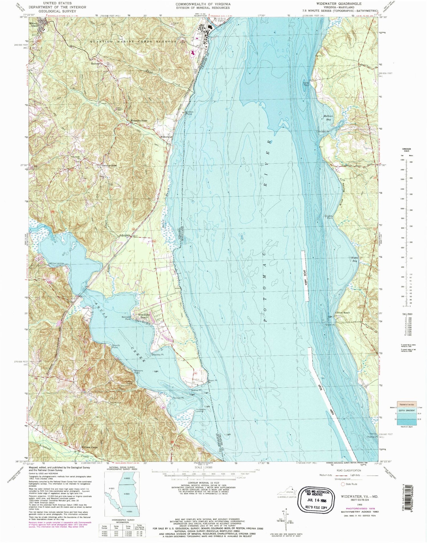 Classic USGS Widewater Virginia 7.5'x7.5' Topo Map Image