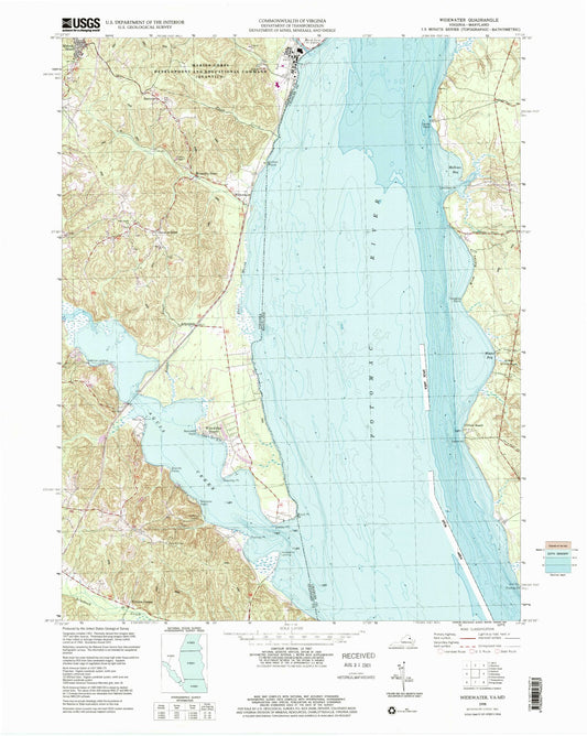 Classic USGS Widewater Virginia 7.5'x7.5' Topo Map Image