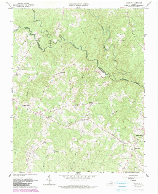 Classic USGS Wightman Virginia 7.5'x7.5' Topo Map Image