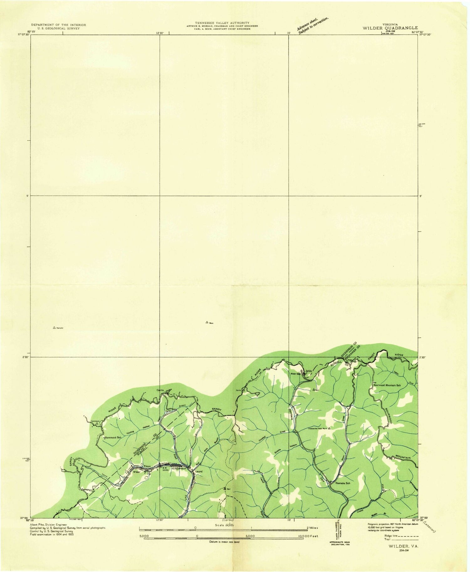 Classic USGS Duty Virginia 7.5'x7.5' Topo Map Image