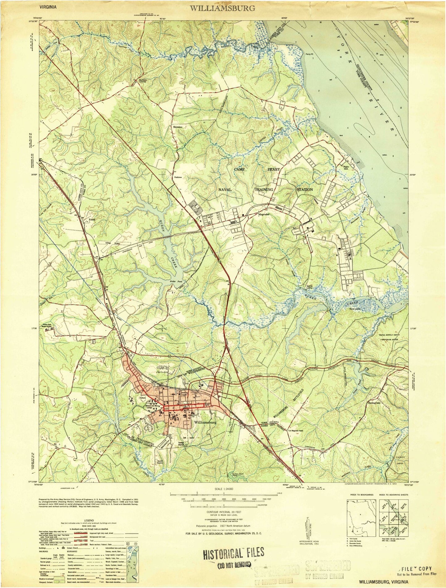 Classic USGS Williamsburg Virginia 7.5'x7.5' Topo Map Image