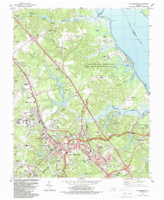 Classic USGS Williamsburg Virginia 7.5'x7.5' Topo Map Image