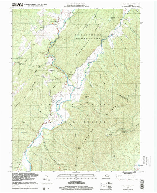 Classic USGS Williamsville Virginia 7.5'x7.5' Topo Map Image