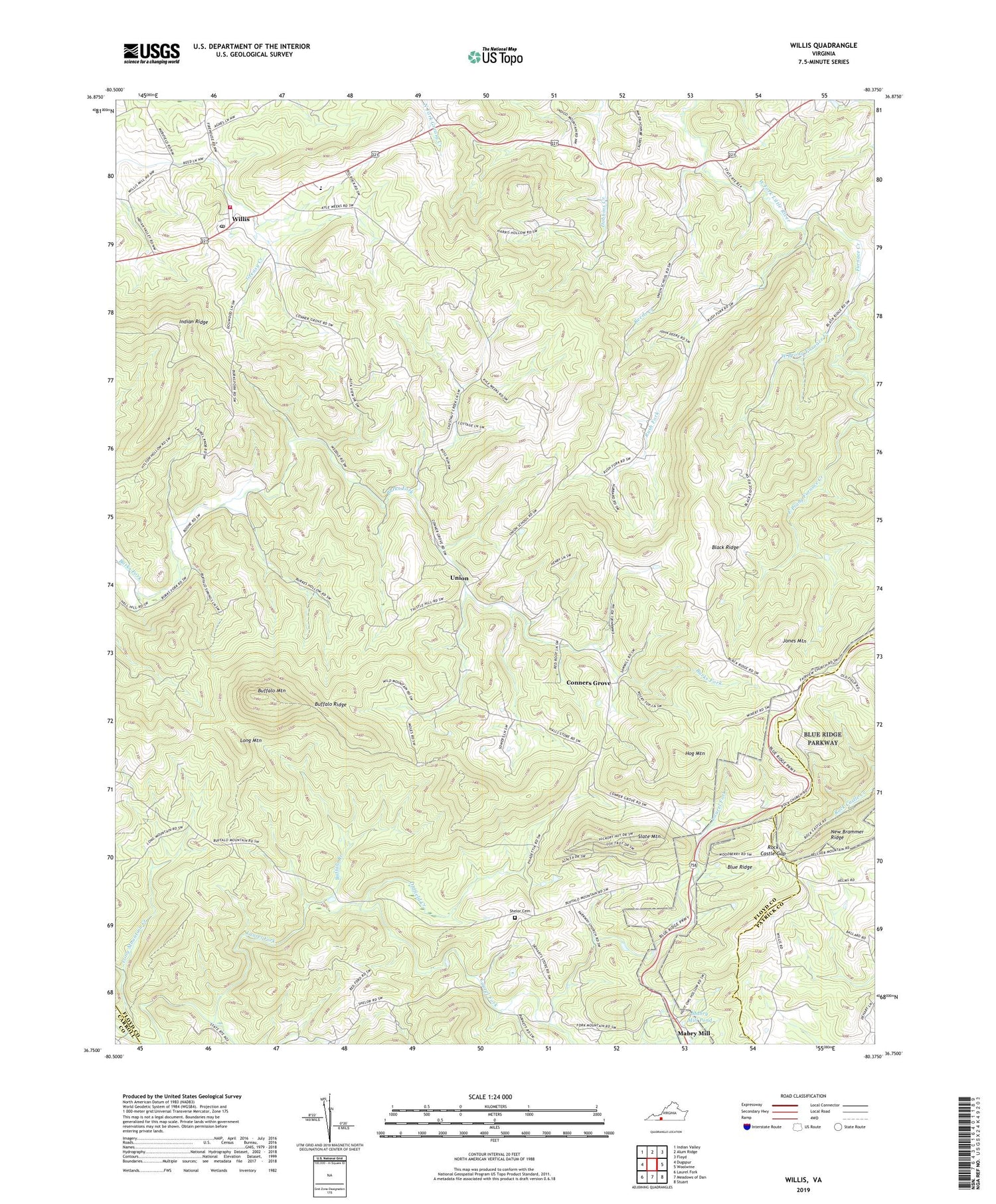 Willis Virginia US Topo Map Image