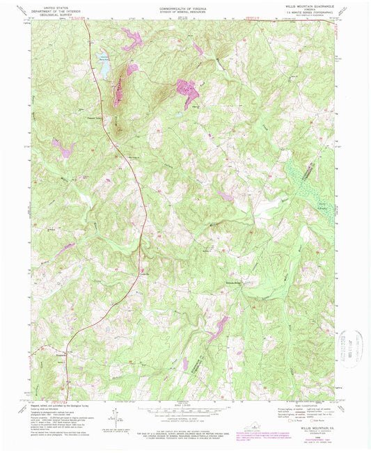 Classic USGS Willis Mountain Virginia 7.5'x7.5' Topo Map Image