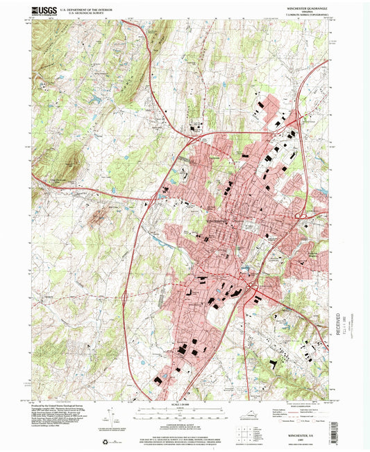 Classic USGS Winchester Virginia 7.5'x7.5' Topo Map Image