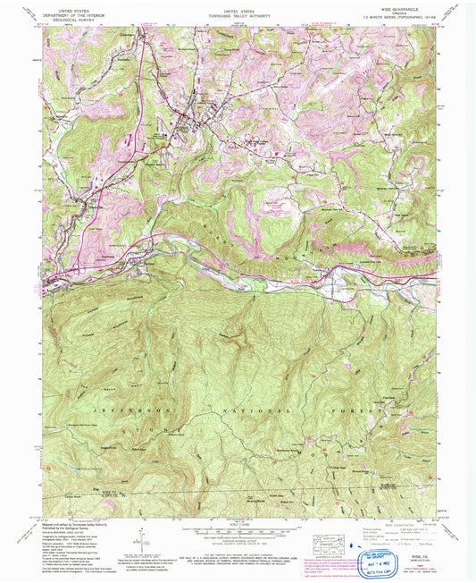 Classic USGS Wise Virginia 7.5'x7.5' Topo Map Image