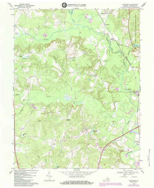 Classic USGS Woodford Virginia 7.5'x7.5' Topo Map Image
