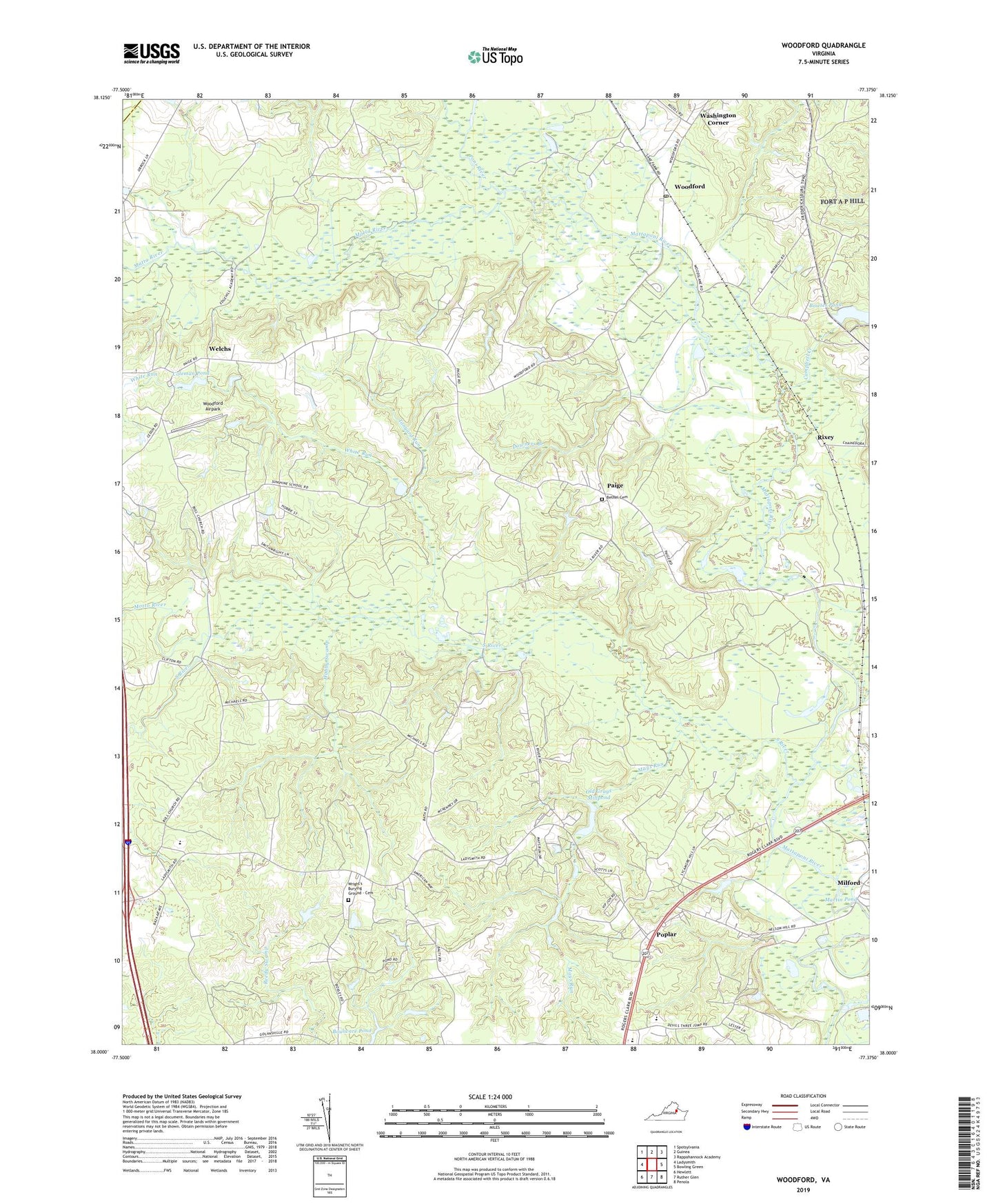 Woodford Virginia US Topo Map Image