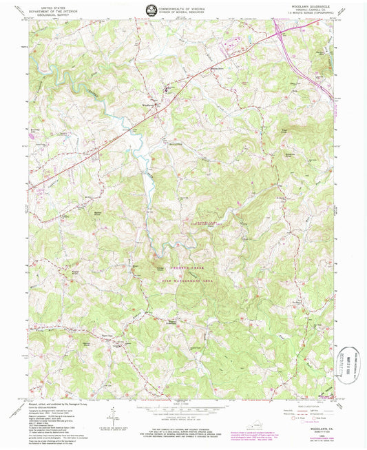 Classic USGS Woodlawn Virginia 7.5'x7.5' Topo Map Image