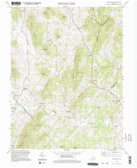 Classic USGS Woodville Virginia 7.5'x7.5' Topo Map Image