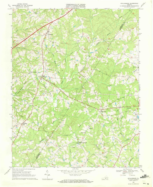 Classic USGS Wylliesburg Virginia 7.5'x7.5' Topo Map Image