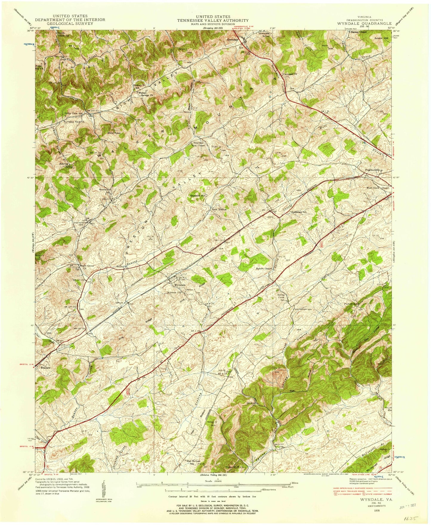 Classic USGS Wyndale Virginia 7.5'x7.5' Topo Map Image