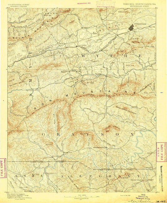 Historic 1889 Wytheville Virginia 30'x30' Topo Map Image