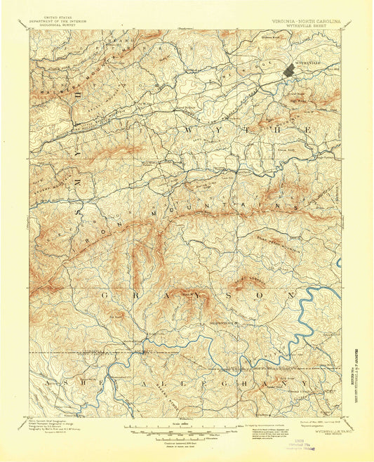 Historic 1892 Wytheville Virginia 30'x30' Topo Map Image