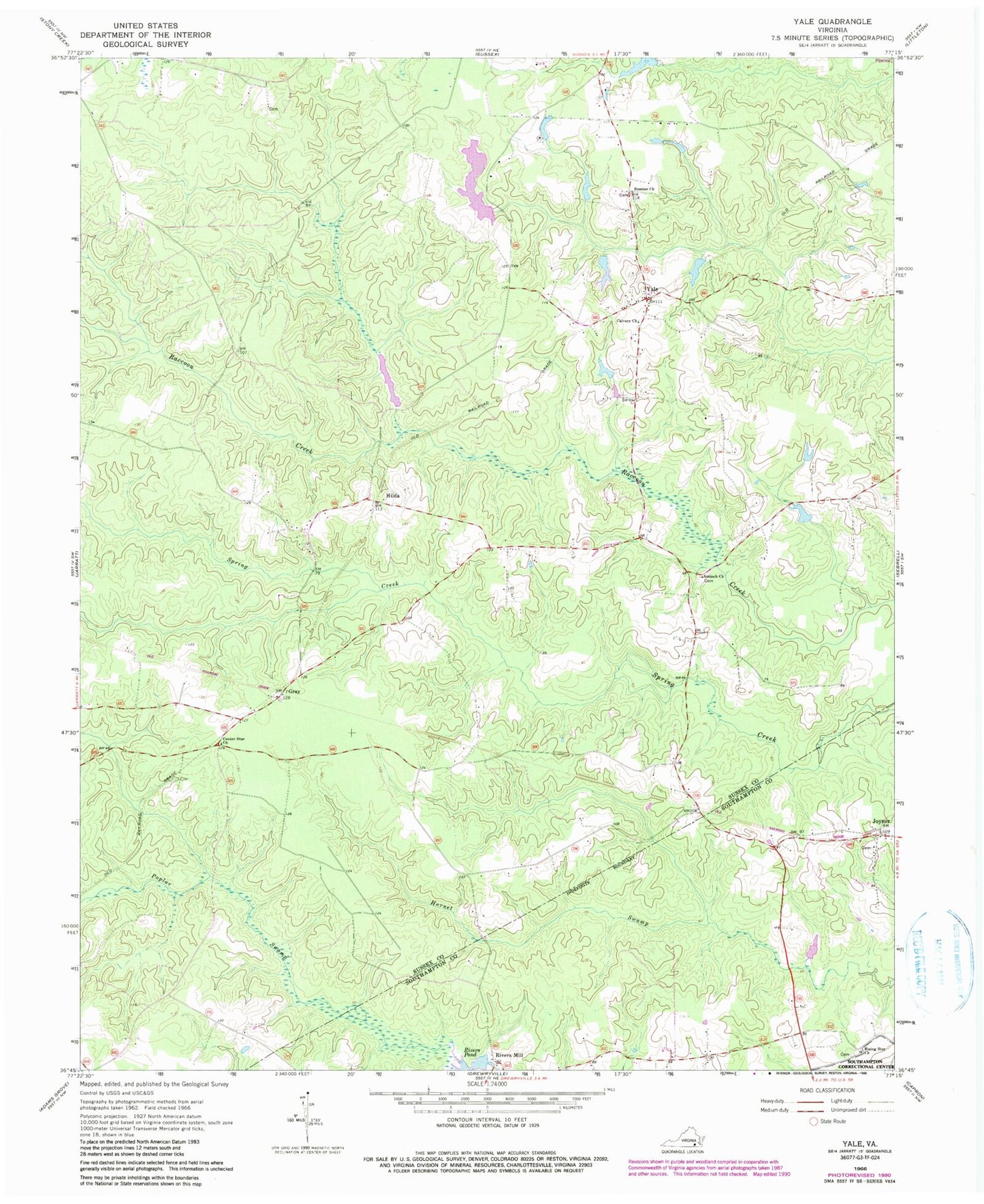 Classic USGS Yale Virginia 7.5'x7.5' Topo Map Image
