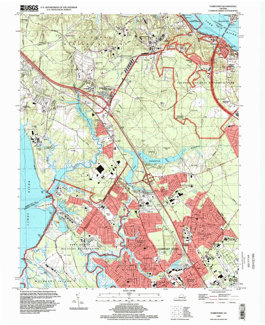 Classic USGS Yorktown Virginia 7.5'x7.5' Topo Map Image