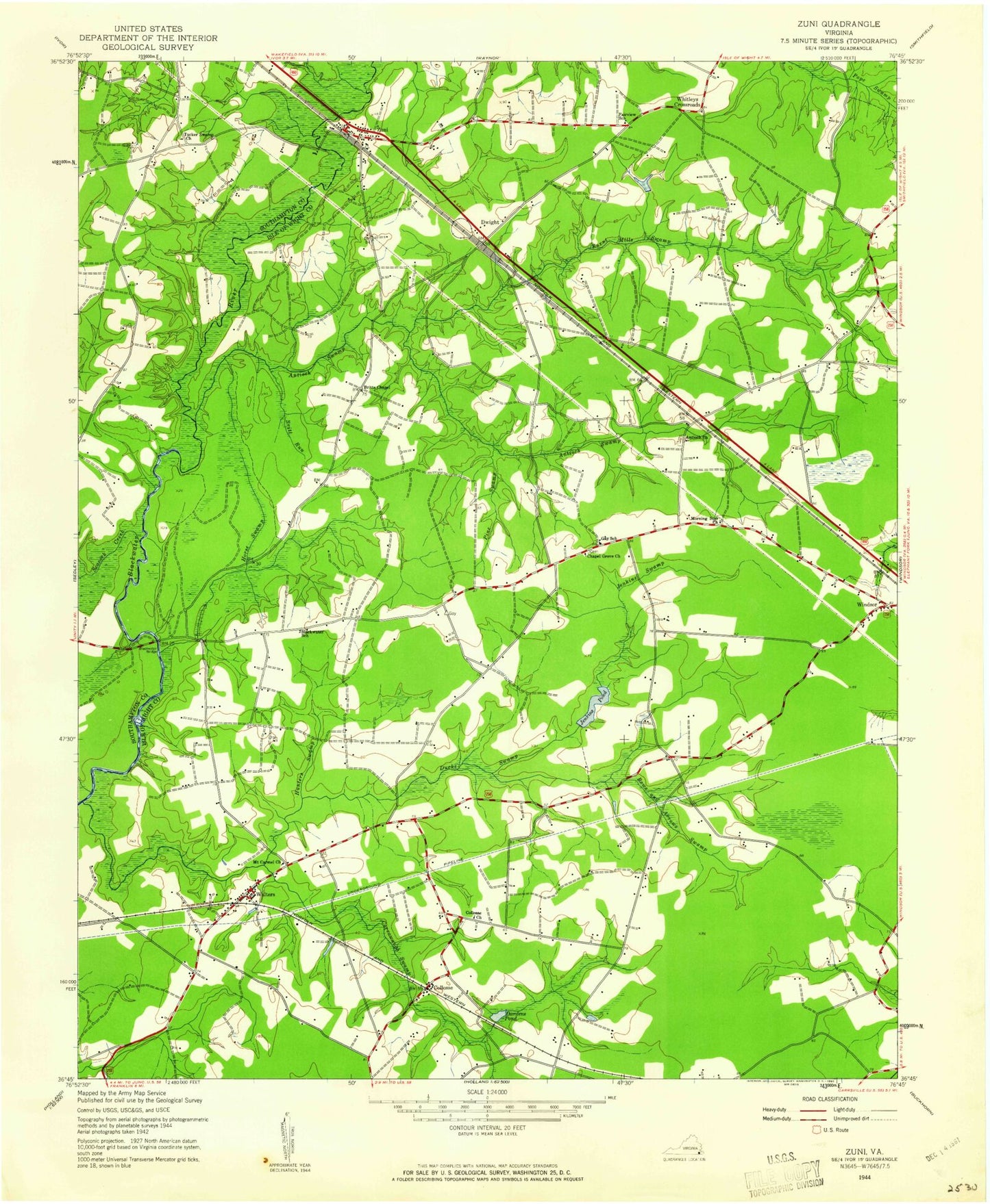 Classic USGS Zuni Virginia 7.5'x7.5' Topo Map Image
