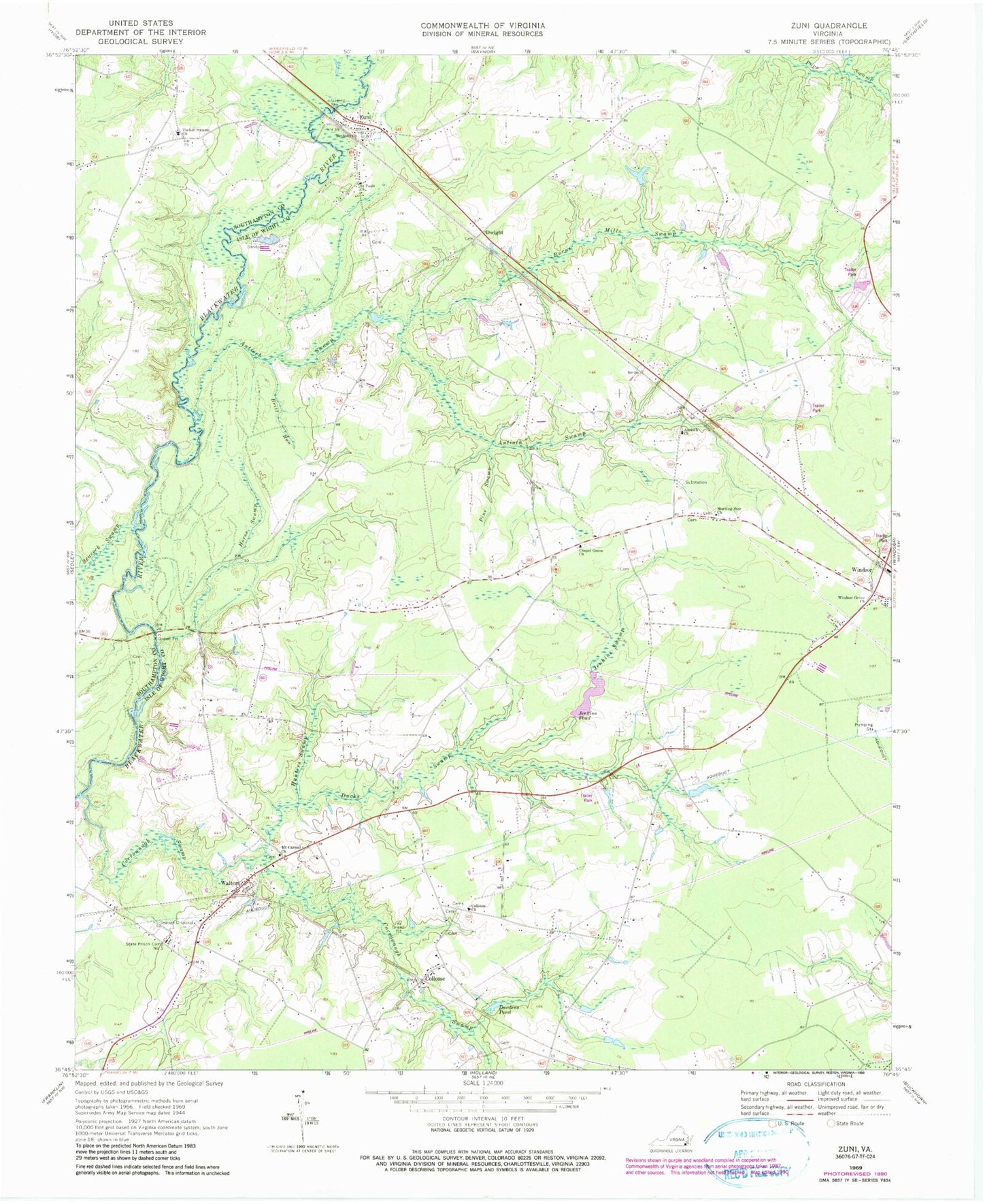 Classic USGS Zuni Virginia 7.5'x7.5' Topo Map Image
