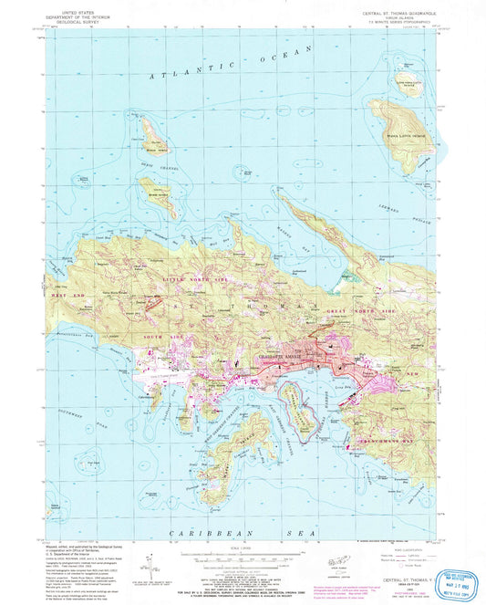 Classic USGS Central Saint Thomas Virgin Islands 7.5'x7.5' Topo Map Image