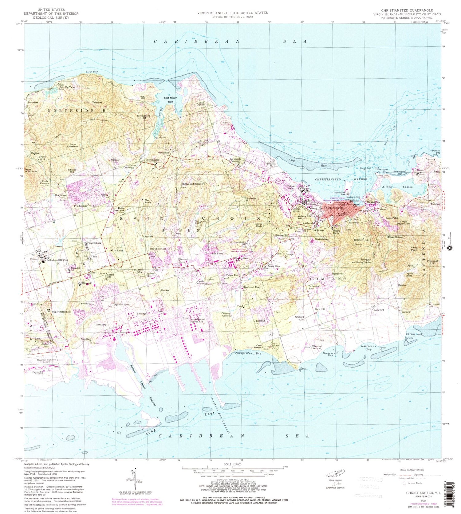 Classic USGS Christiansted Virgin Islands 7.5'x7.5' Topo Map Image